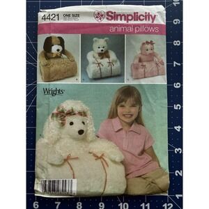 Simplicity 4421 Bear,‎ Dog, Pig & Poodle Animal Pillows & Mats UNCUT Pattern